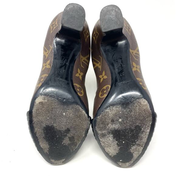 Louis Vuitton Monogram Revival Heel Ankle Boots Canvas Leather Brown Black EU 37 - Picture 8 of 14